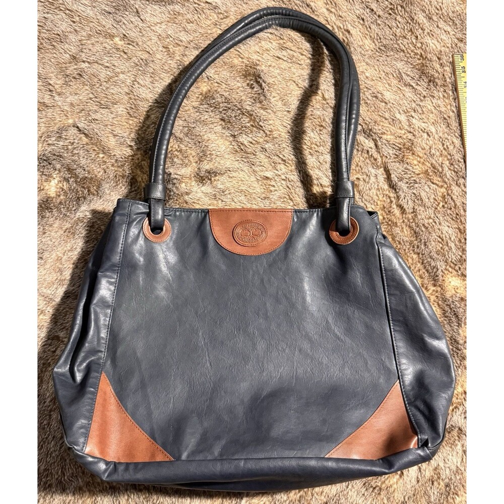 blue tan leather tote bag large Multiple Pockets Cypress Woods